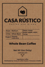 Load image into Gallery viewer, Casa Rústico Costa Rica coffee label — whole bean 12 oz
